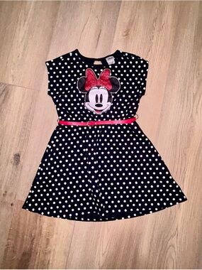 Disney Navy Polka Dot Minnie Dress with Red Bow and Belt